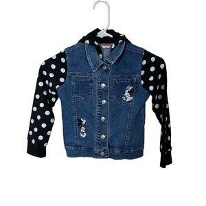 Disney Junior Minnie Jean Jacket Hooded sweatshirt Size 6 polka dot denim ears